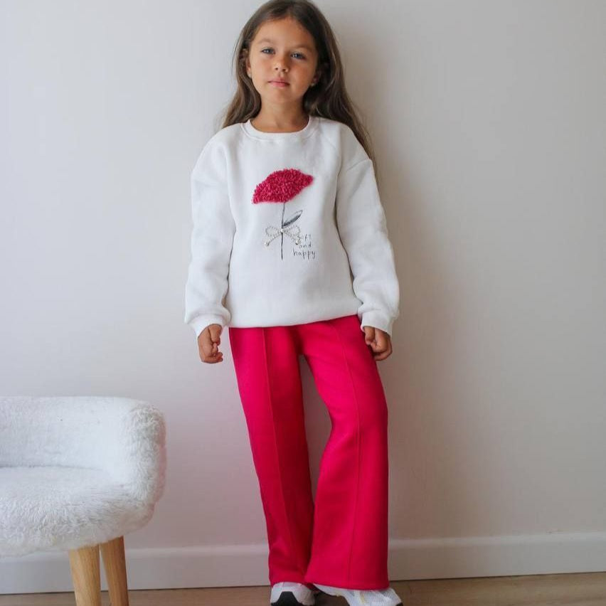 Red Flower Outfit With Fleece 3-10y