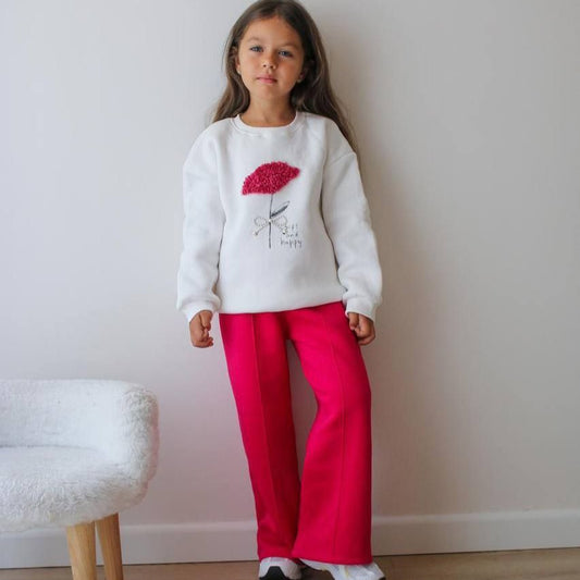 Red Flower Outfit With Fleece 3-10y