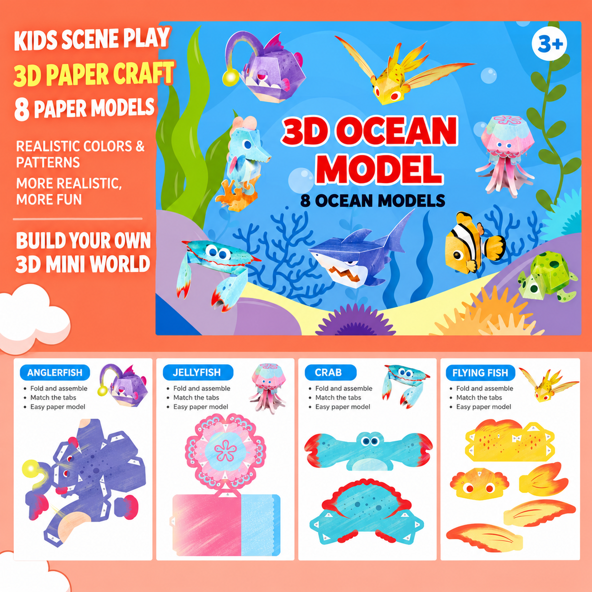3D Paper Craft Kit for Kids – 5 Designs | 3+