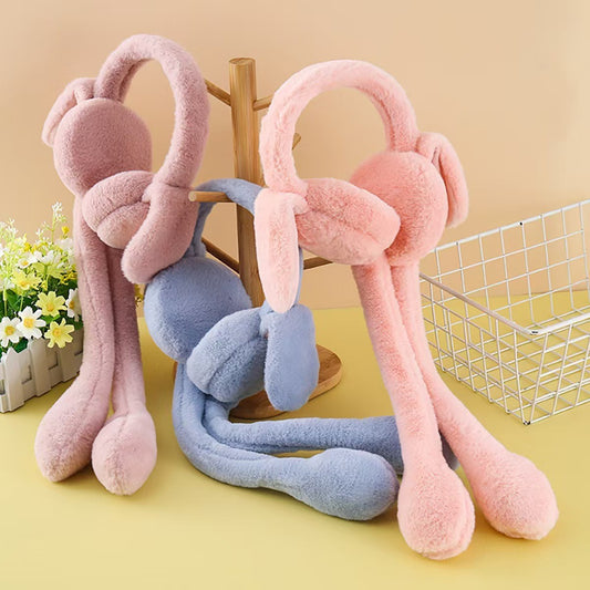 Cute Plush Bunny Ear Muffs - Moving Bunny Ear