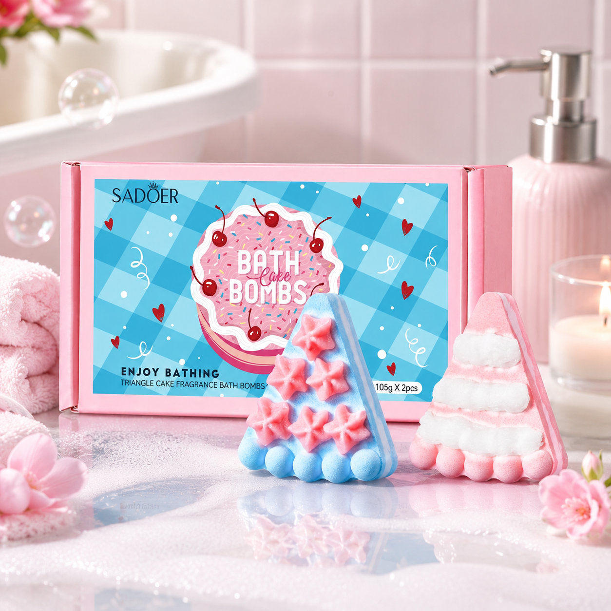 Cake Bath Bombs Gift Set – Sweet Scented Fizzy Bombs | Relaxing Spa Experience (2 Pcs)
