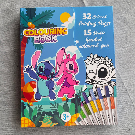 Large Stitch & Angel Coloring Book Set with 15 Double-Ended Markers – 32 Pages