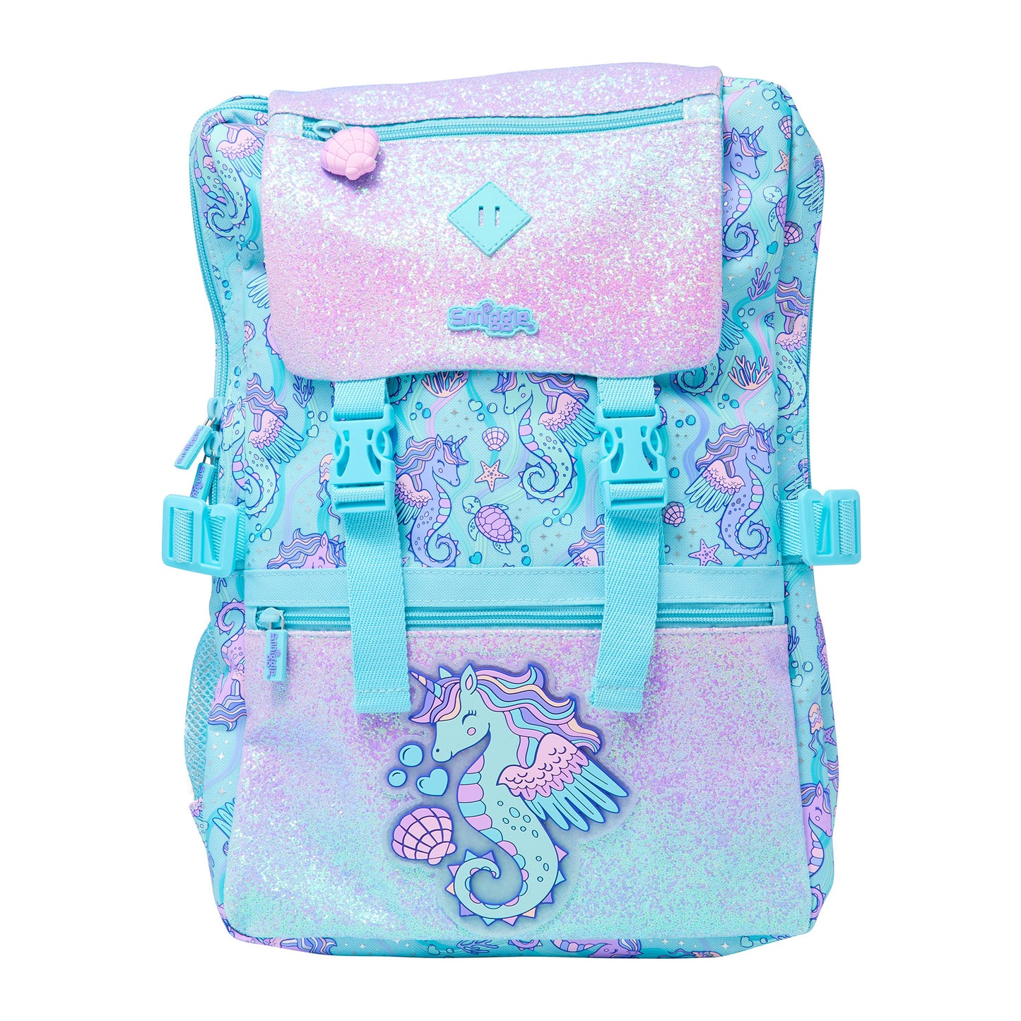 Smiggle Sea Horse Design Set Of 3pcs Bottle Lunch Bag Backpack 42cm