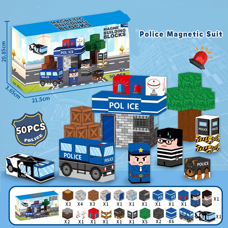 Magnetic Building Blocks | 50-100Pcs | Engineering-Police | 6+