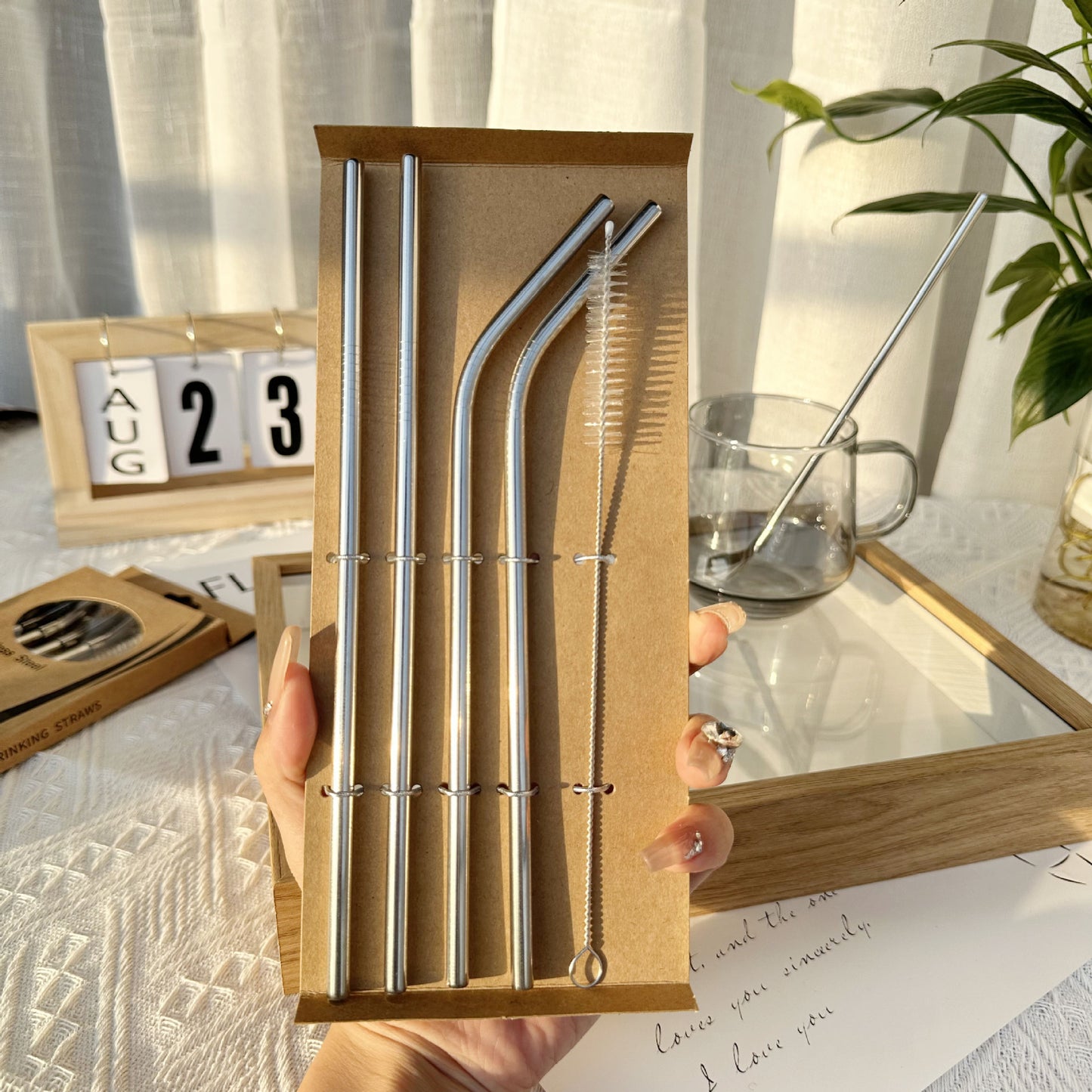Reusable Stainless Steel Drinking Straw 4pcs  With 1 Cleaners Pipe