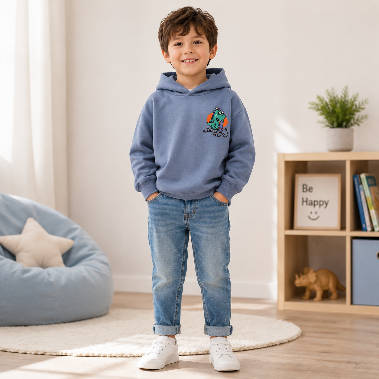 Boys Light Cotton  Dinosaur Hoodie | Size 3-10y