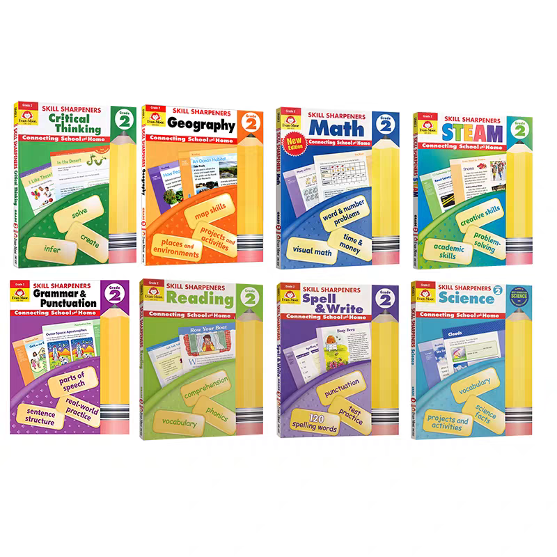 Evan Moor Skill Sharpeners Grade 2 Set 8 Books | Soft Cover | 7-8y