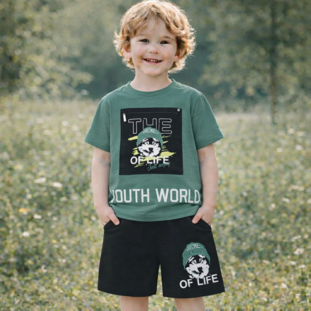 Boys Cotton Wolf Design – Soft Summer Outfit (6–7Y)
