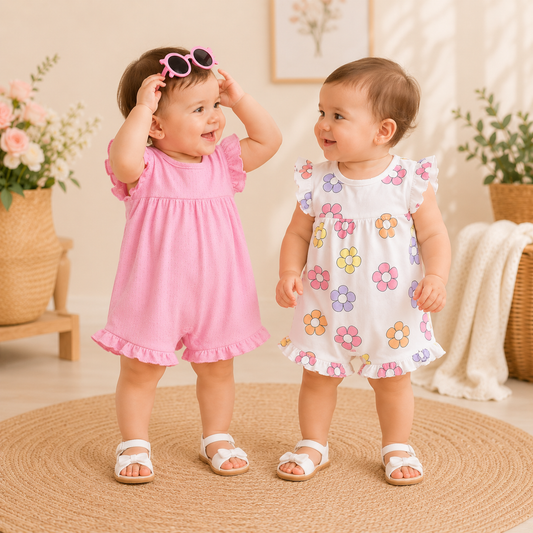 Baby Girls 3PCS Romper Set with Sunglasses | Size 3-18M