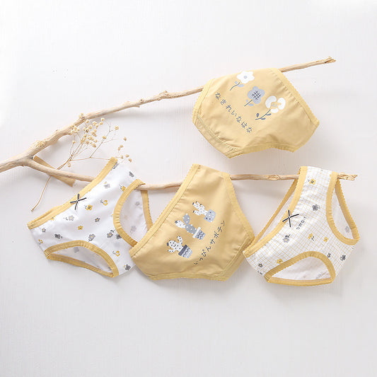 Girls Cotton Panties (4 Pcs) | Mustard Flower | Size 1-12y