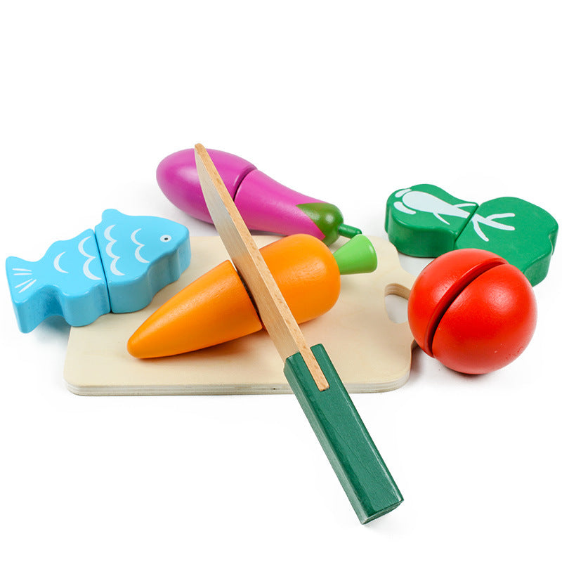 Wooden Fruit & Vegetable Cutting Play Set with Storage Bucket | 2+