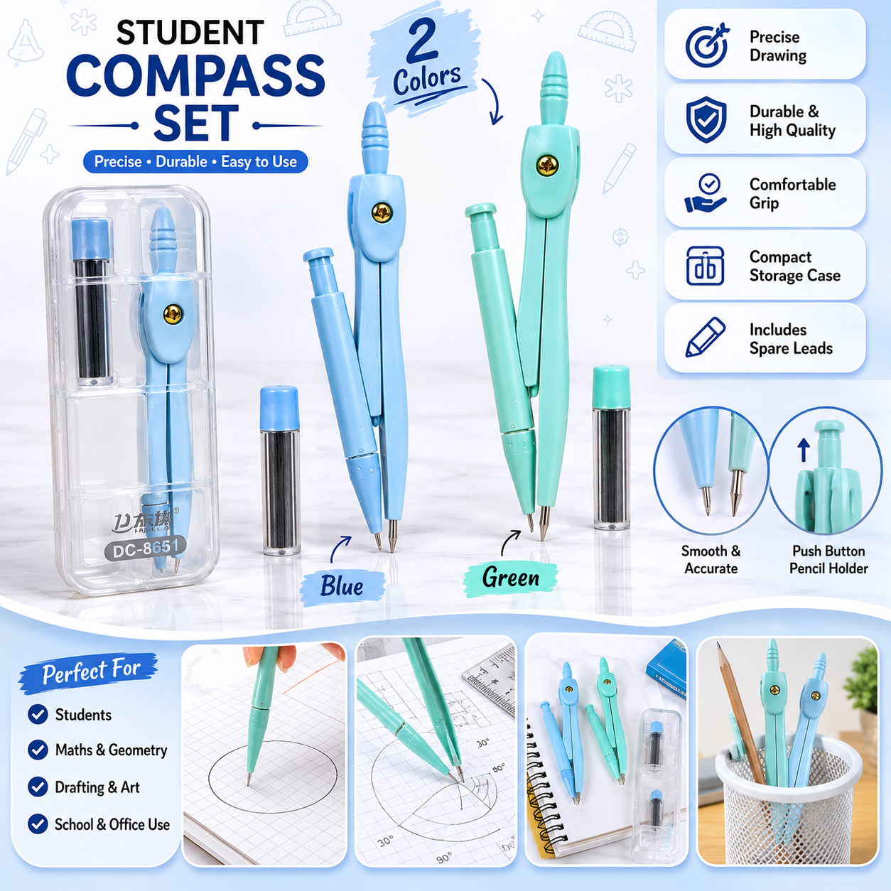 Colors Student Compass Set with Spare Leads