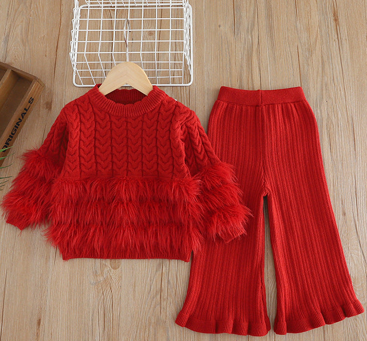 Girls’ Faux Fur Trim Knit 2-Piece Set | 2–7Y