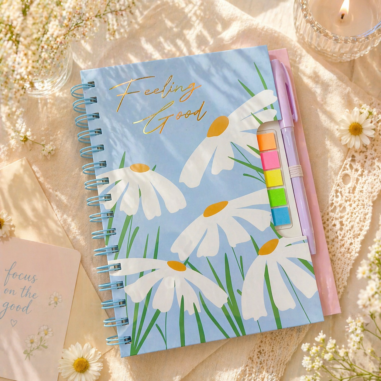 Floral Spiral Notebook Set with Sticky Notes & Pen A5