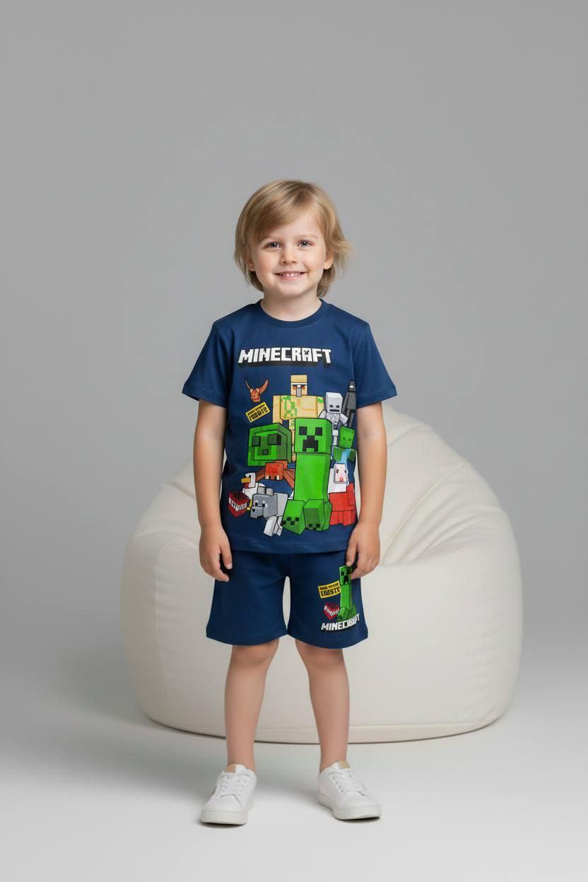 Boys Cotton Minecraft – Soft Summer Outfit | Size 3-10y