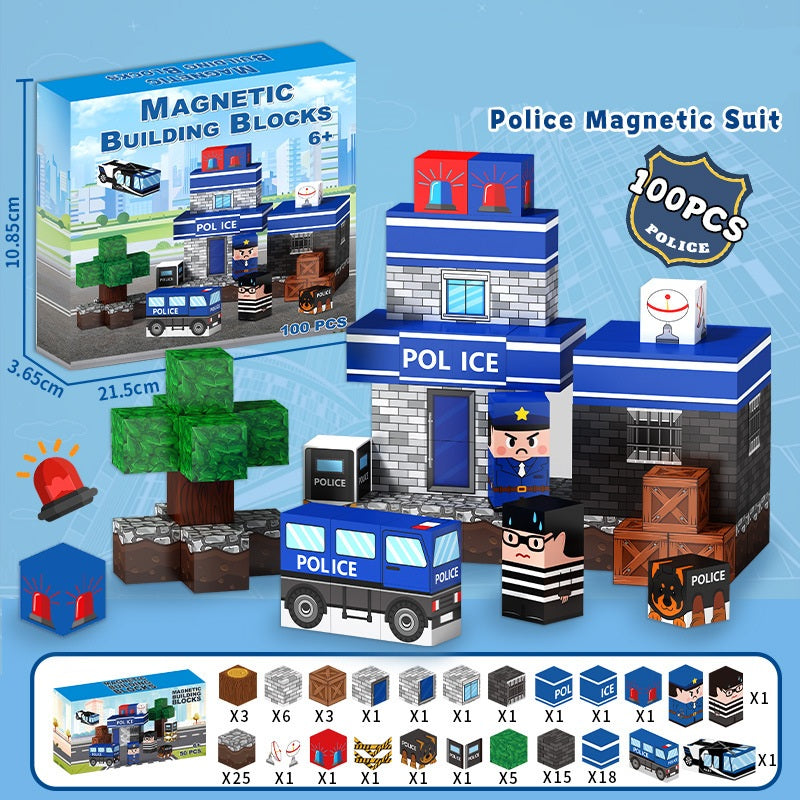 Magnetic Building Blocks | 50-100Pcs | Engineering-Police | 6+
