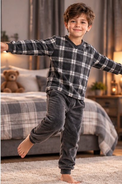 Kids’ Warm Winter Dark Grey Pajama Set | 6–16Y