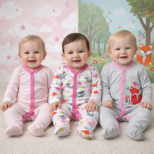 Set Of 3 Pcs Girls Babywear Fox Design Size 9-12m Cotton