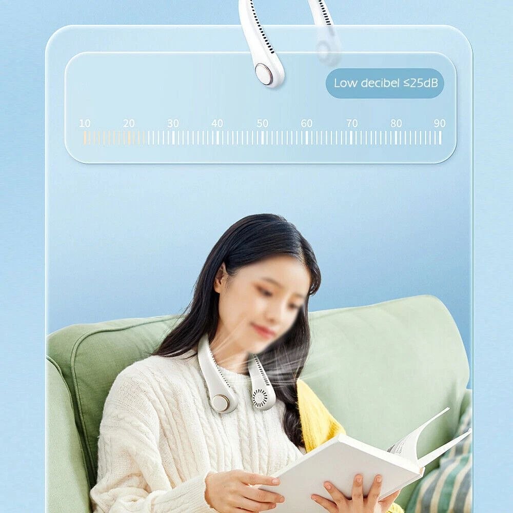 Folding Neck Hanging Charging Fan – White & Pink