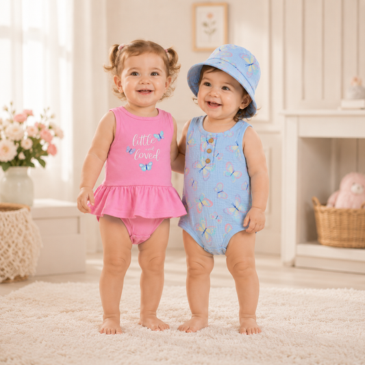 3 Pieces Baby Girls Butterfly Cotton Set | Size 3-24M