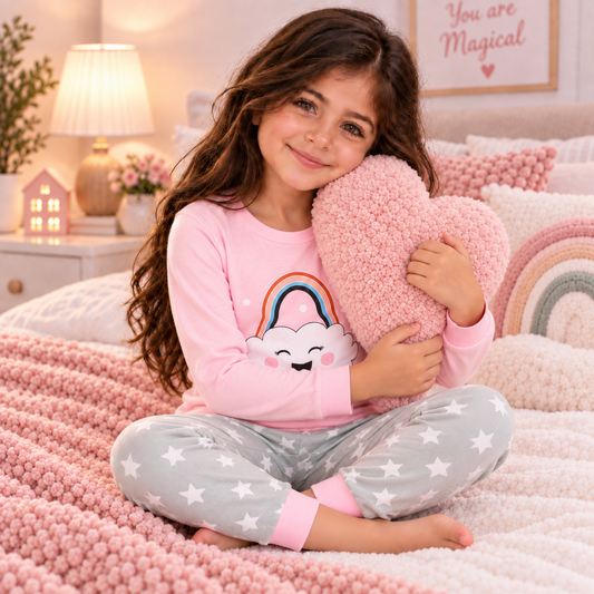 Girls’ 100% Cotton Rainbow Pajama Set | 3–14Y
