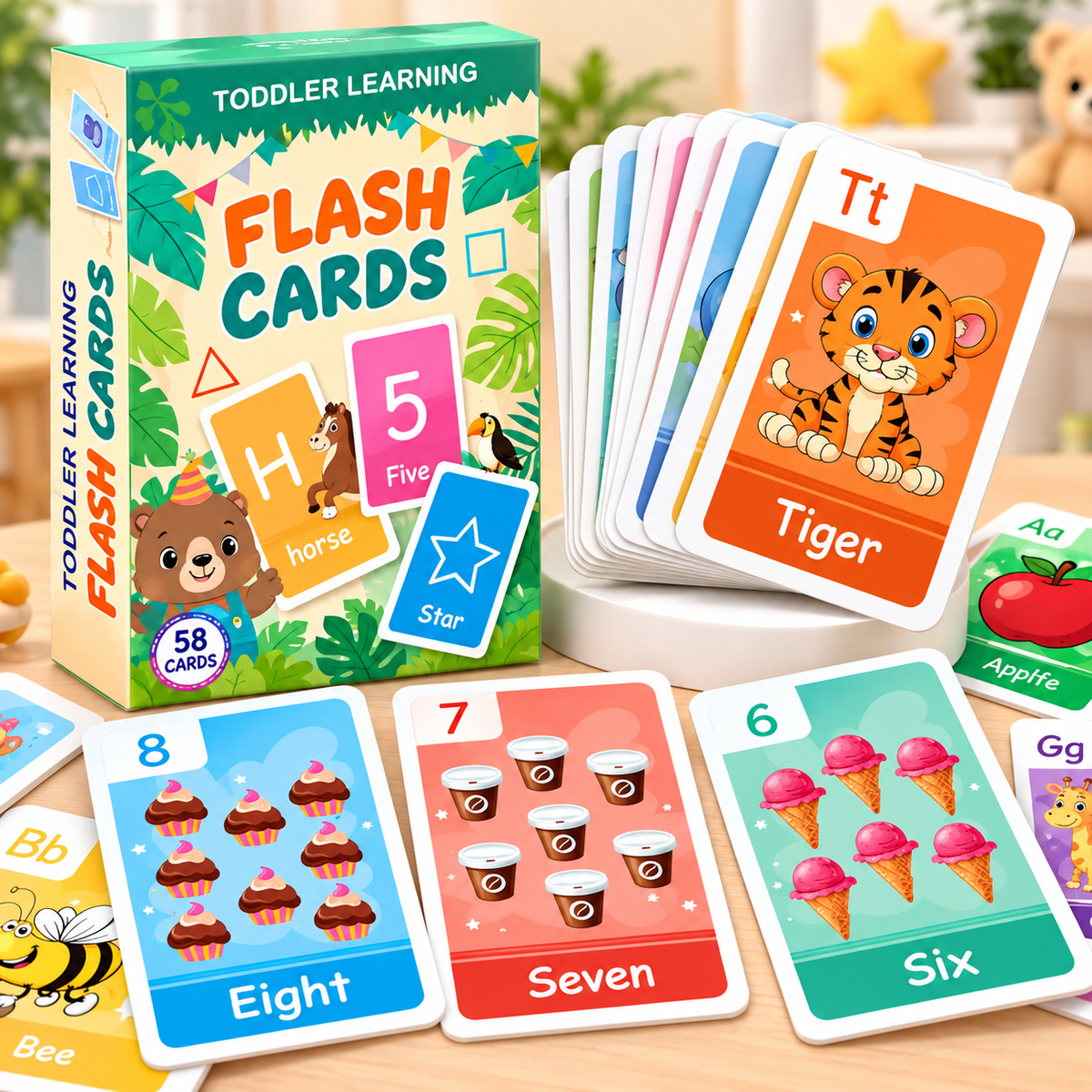 Toddler Learning Flash Cards – 58 Double-Sided Cards | 0–6 Years | Size 10.5×6.5×2.5cm
