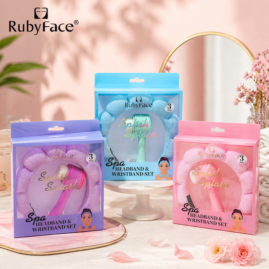 RubyFace Spa Headband & Wristband Set – 2 PCS