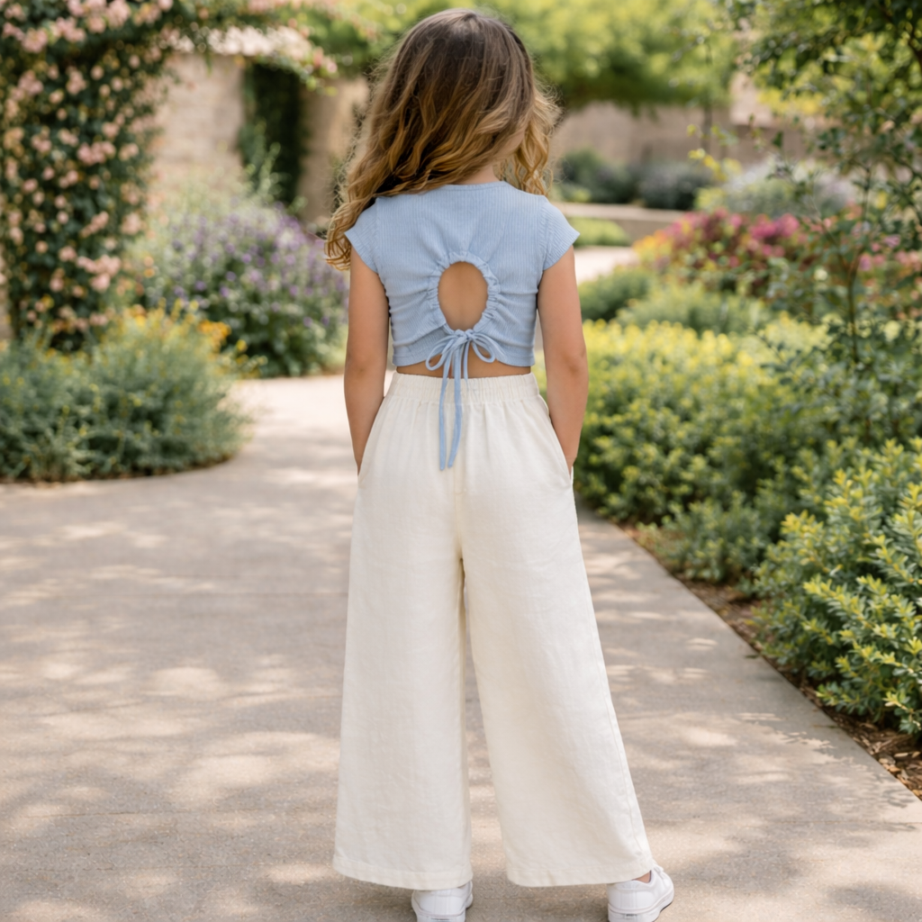 Girls Cotton White-Blue Set – Soft Summer Outfit (3-10Y)