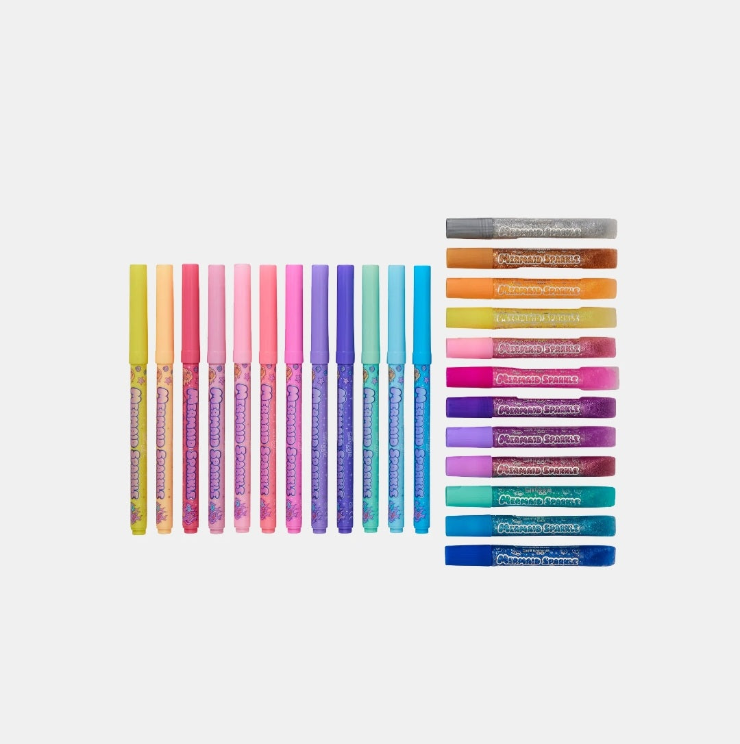 Mermaid Sparkle Color And Sparkle Pack-12 Glitter Glues & 12 Scented Markers