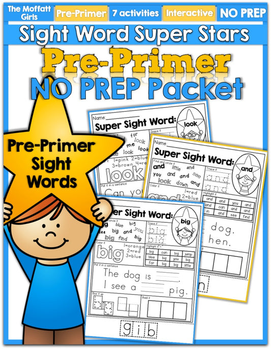 Sight Word Super Stars Pre-Primer No Prep Packet