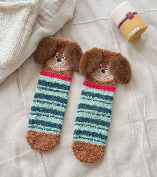 Warm Cozy Socks Dog Design One Size