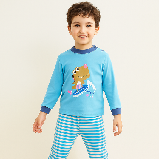 Cotton  100% Pijama For Kids Long Sleeve Dino Design