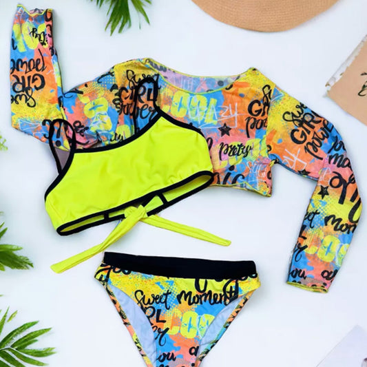 Yellow Swimwear For Girls 3 Pcs Set Size 5-12y