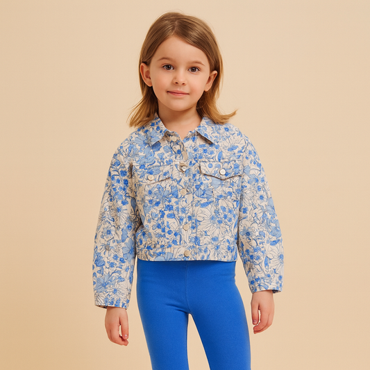Oversize Floral Denim Jacket For Girls Size 5-6y