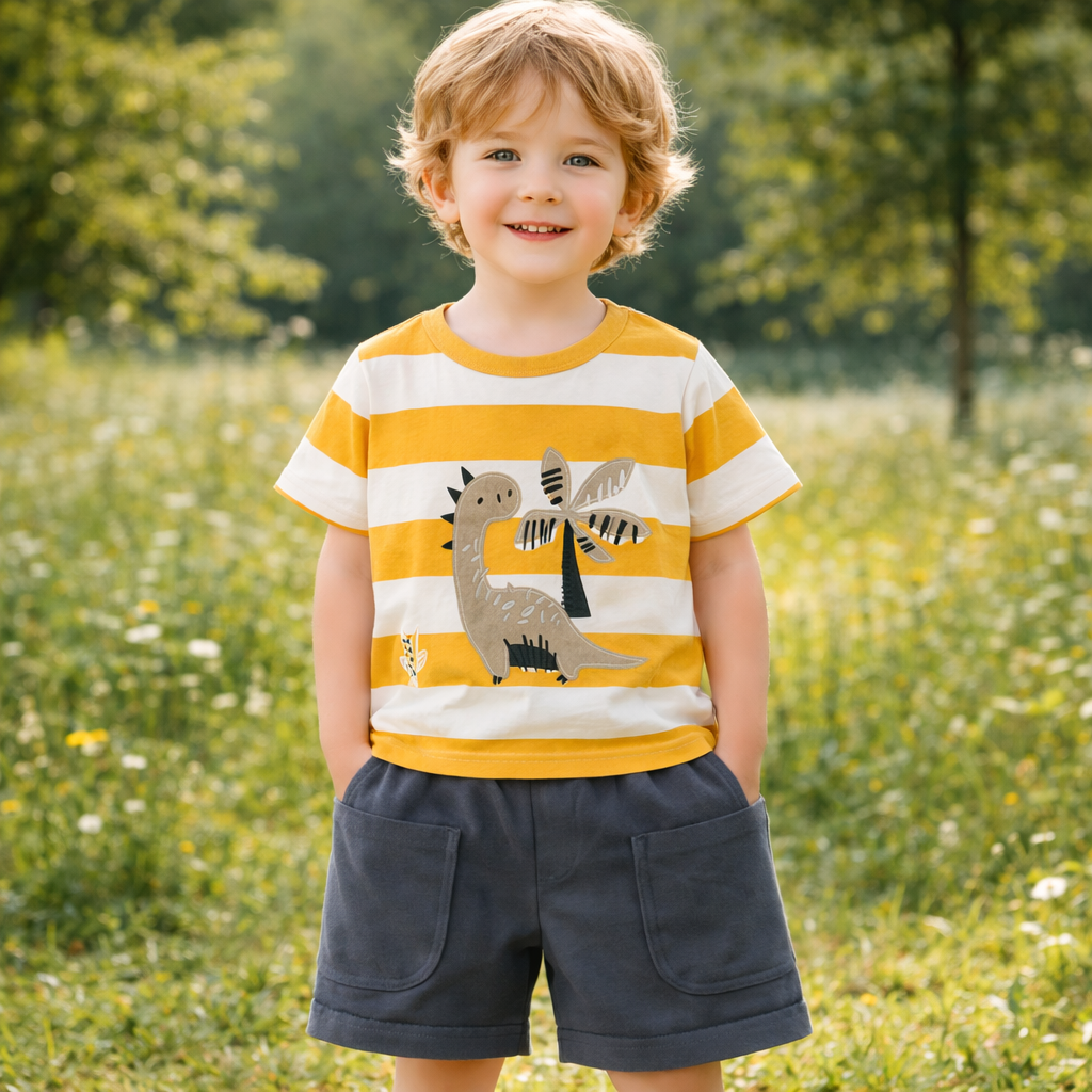 Boys Cotton Dinosaur – Soft Summer Outfit (6–8Y)