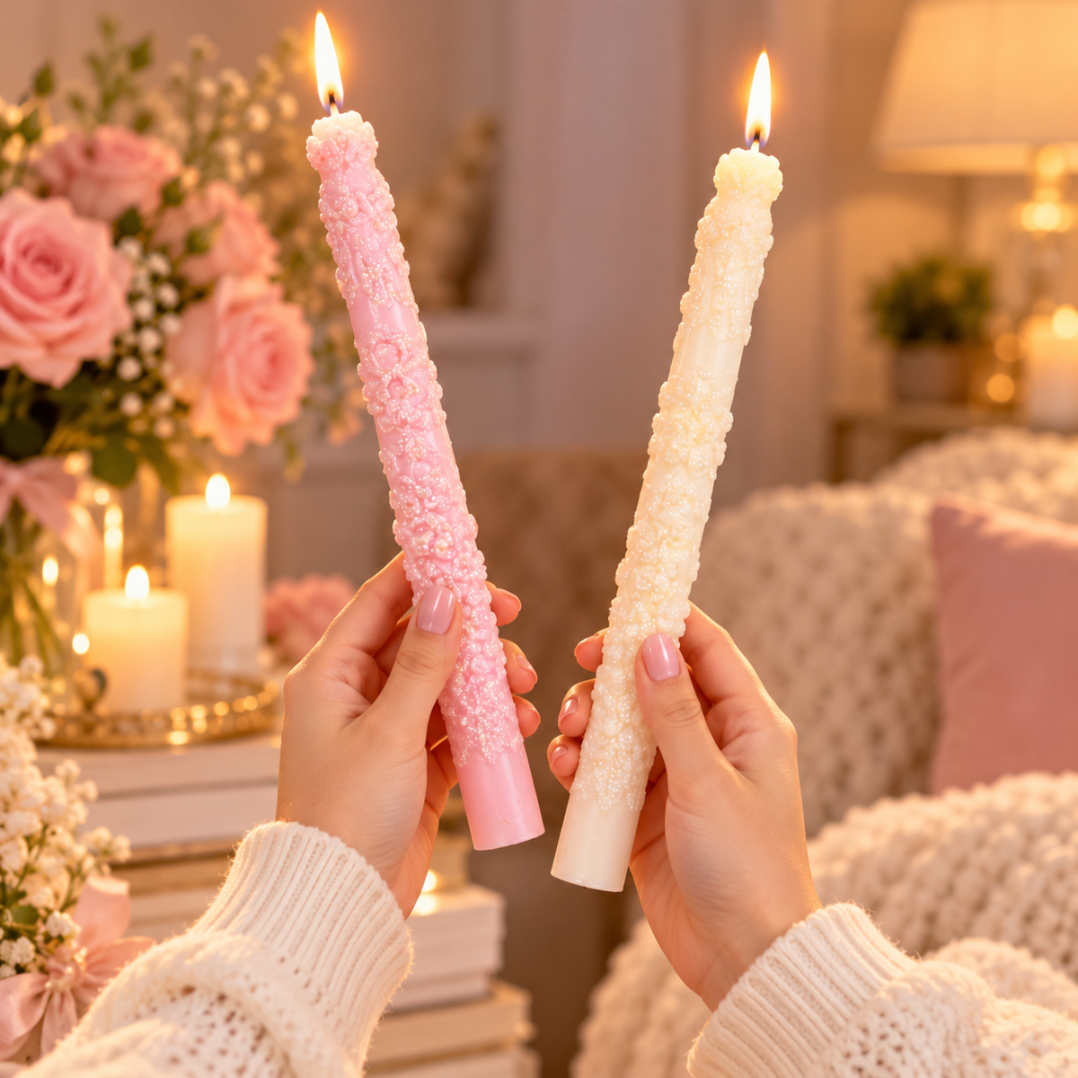 Elegant Floral Taper Candle | 2 Colors