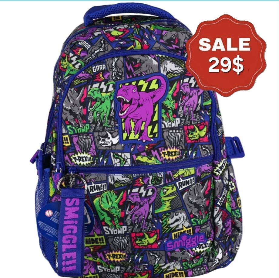 Smiggle Wonder Backpack School Bags High Quality For Boys With Dinosaur Design 43cm G1-G3