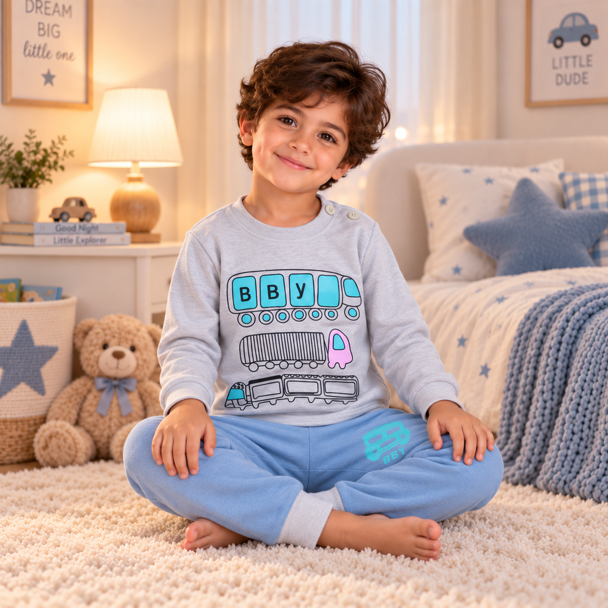 Boys’ 100% Cotton Bus Pajama Set | 1–6Y