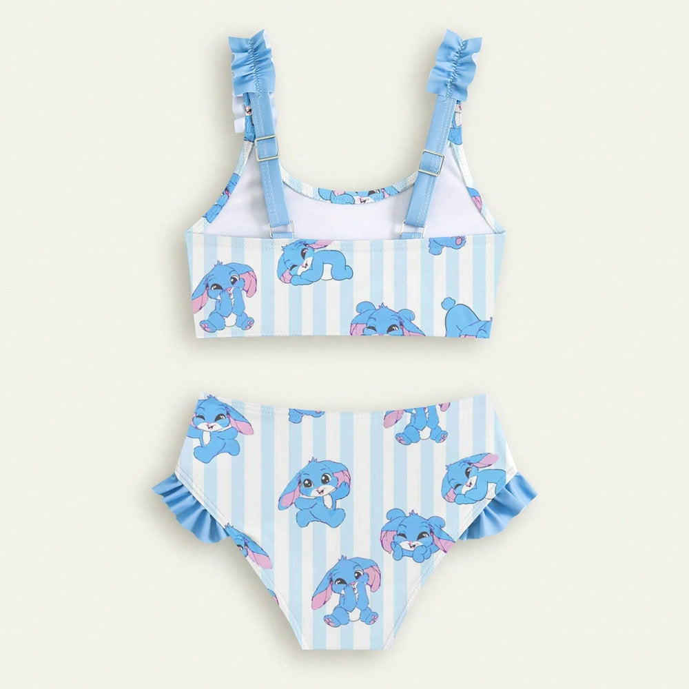 Blue & Pink Bunny Swimsuit Stripe 2pcs | Size 4-7Y