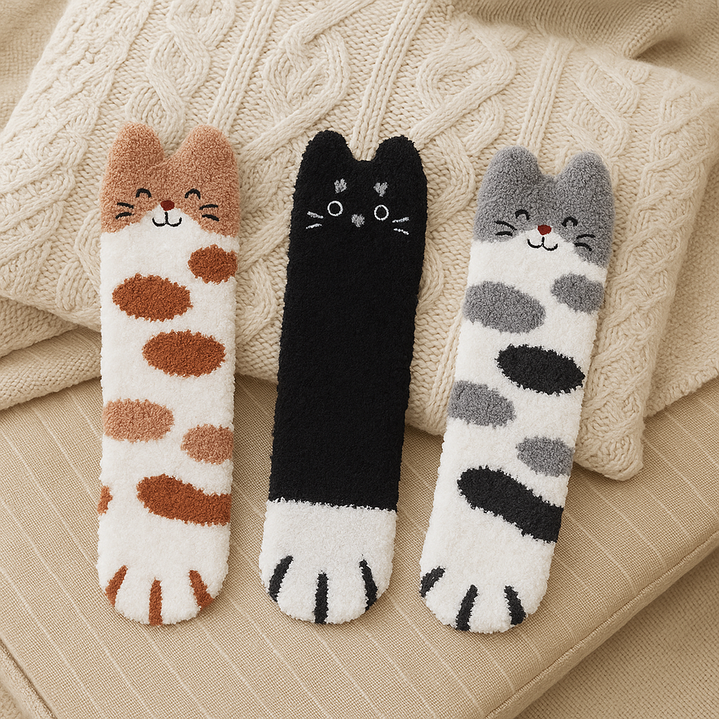 Winter Warm Plush Socks Cat Paw Design 35-40