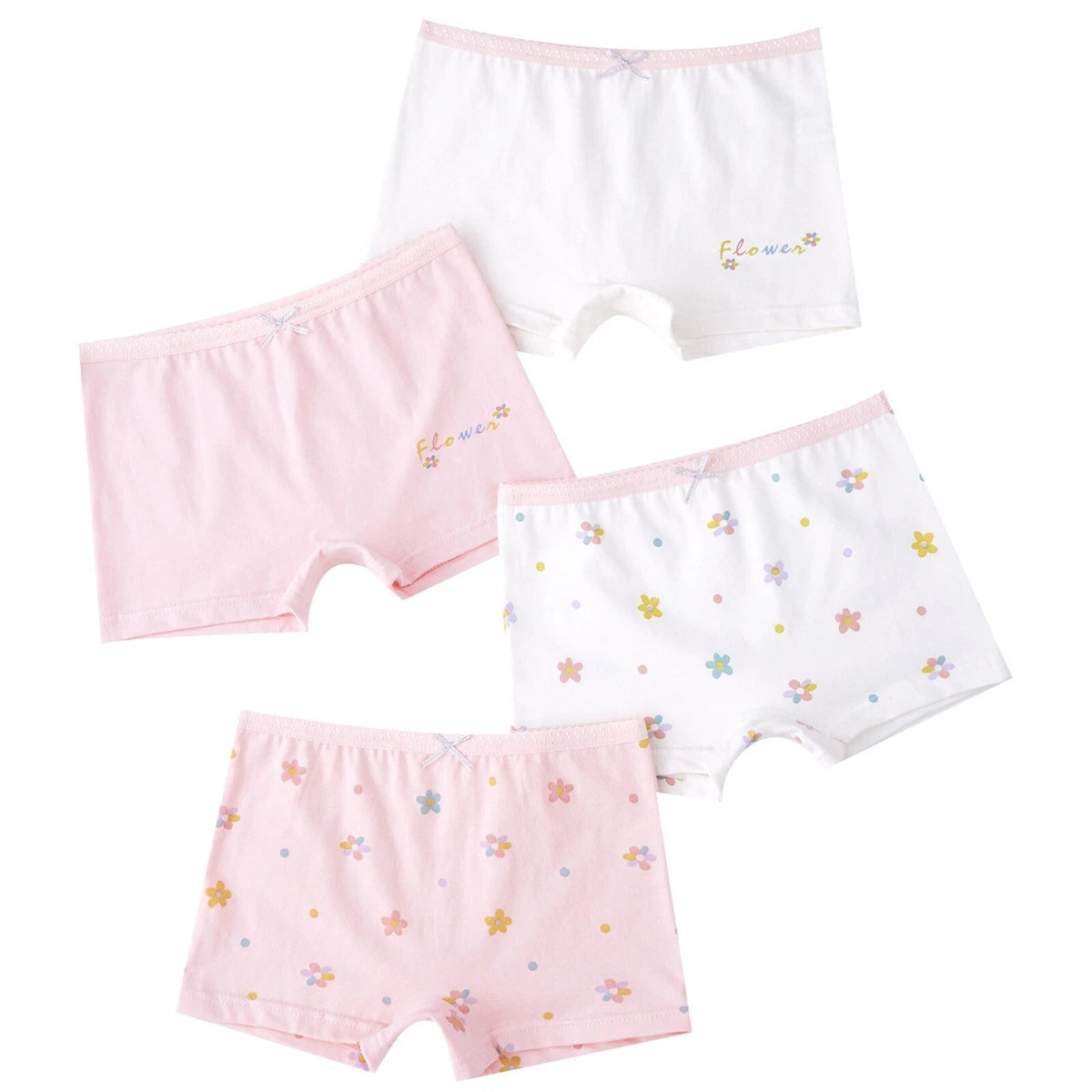 Girls Cotton Boxer Shorts (4 pcs) – Pink Flower | Size 3–12Y