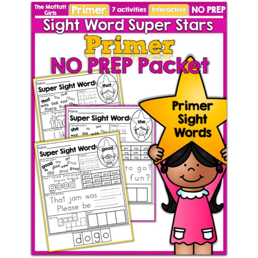 Sight Word Super Stars Primer No Prep Packet