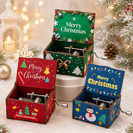 Christmas Hand-Crank Music Box- Green/Blue/Red