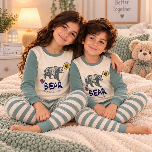Kids’ Cotton 100% Bear Pajama Set | 8–14Y