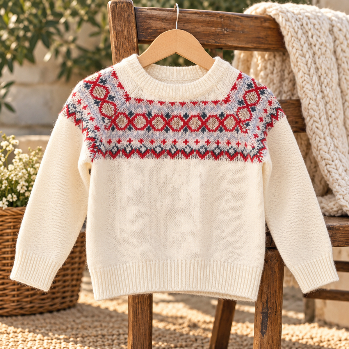 Girls' Nordic Pattern Knitted Sweater / 1–10Y