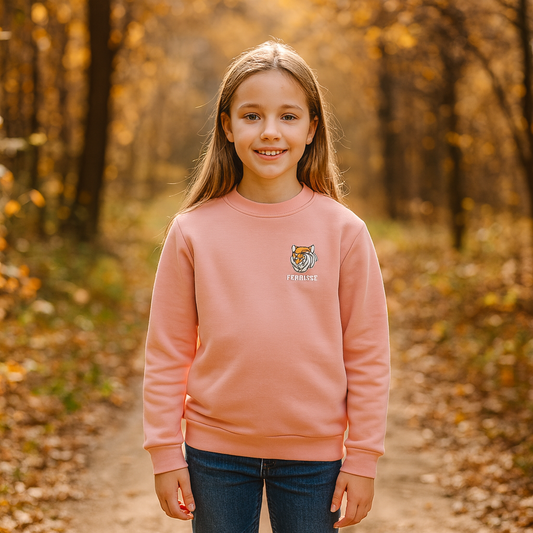 Sweater With Fleece Tiger Power Design Coral Color Size 9-10y
