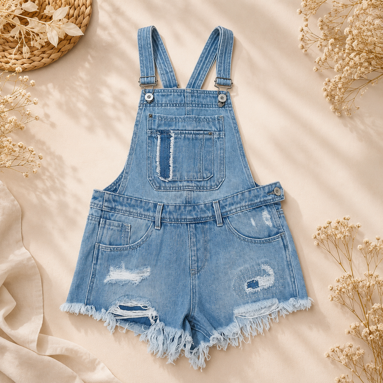 Girls Denim Overall Shorts | Size 12-14y