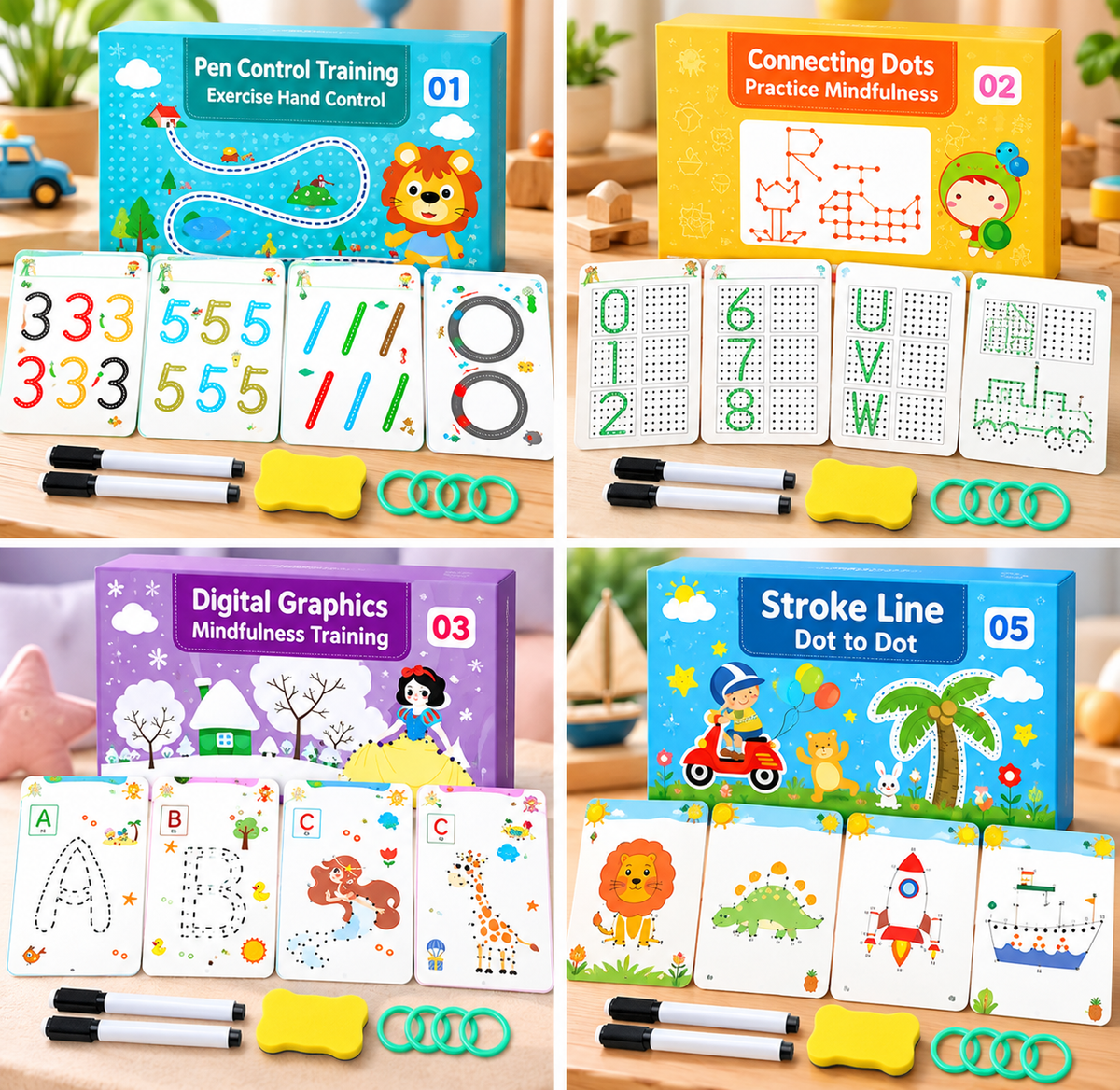Reusable Pen Control & Tracing Activity Book Set | Size 14.5×21.5×5cm | 2+