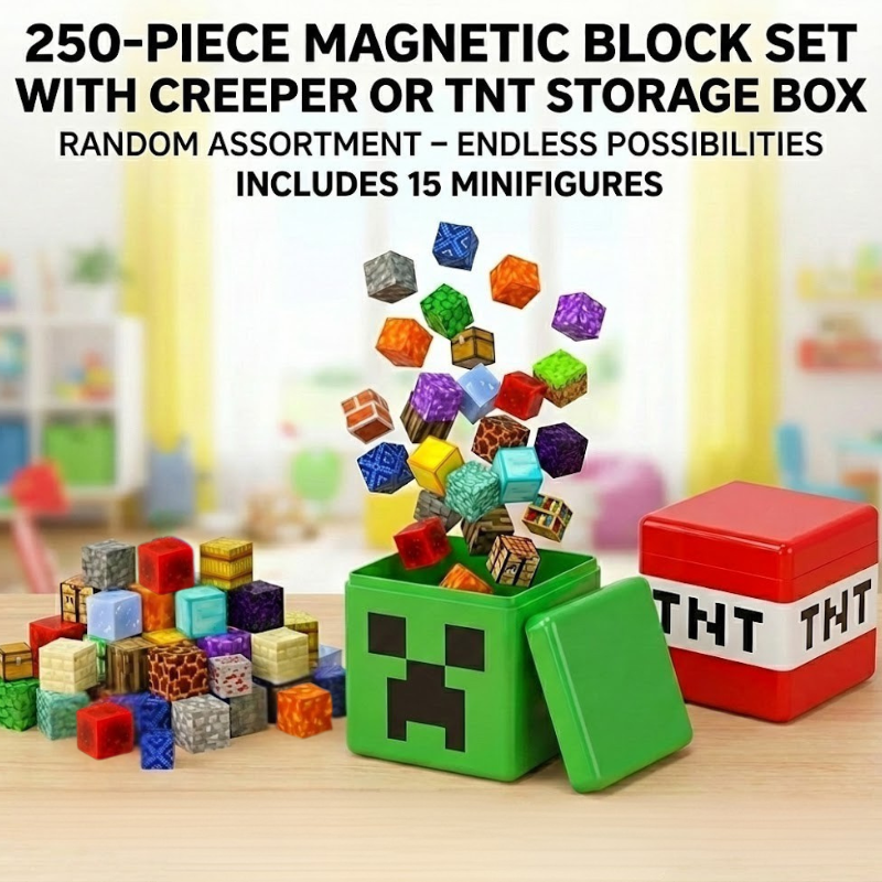 Magnetic Block Cubes Set - Creeper Or TNT Storage Box | 250 Pcs