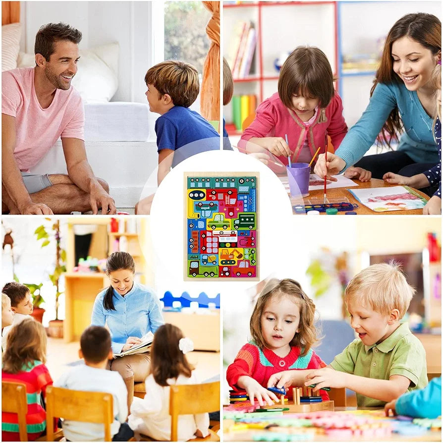 Puzzle Board Vehicles Colorful Educational Wooden Toy